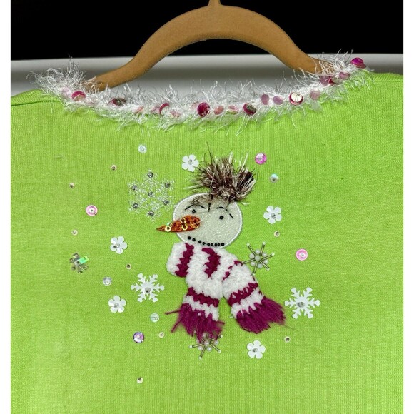 Design Options by Philip & Jane Gordon Christmas Sweater Snowmen Green Large - Picture 5 of 10